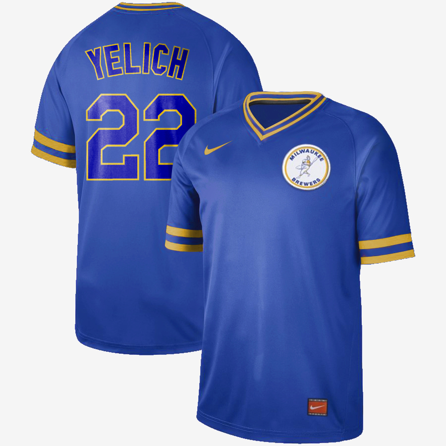Men's Milwaukee Brewers #22 Christian Yelich Cooperstown Collection Legend Stitched MLB Jersey